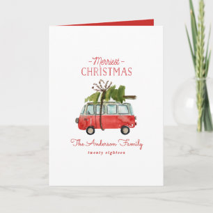 Weihnachten mit den...Vintage-Wasserfarbe-Van-Foto Karte