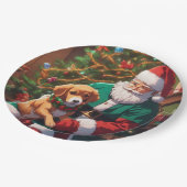 Weihnachten mit einem glücklichen Hund Pappteller (Schrägansicht)