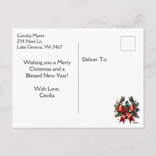 Weihnachten mit festlichem Pferd und rotem Rustika (Rückseite)