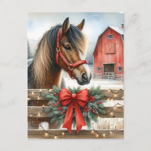 Weihnachten mit festlichem Pferd und rotem Rustika (Vorderseite)