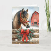 Weihnachten mit festlichem Pferd und rotem Rustika Karte (Vorderseite)