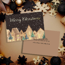Weihnachten mit Gold Foil Scandinavian Village Hou Folien Feiertagskarte