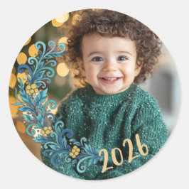 Weihnachten mit grünem Tanz im Foto Runder Aufkleber