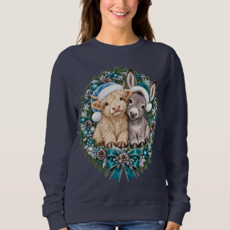 Weihnachten mit Highland-Kalb und Baby-Esel Sweatshirt