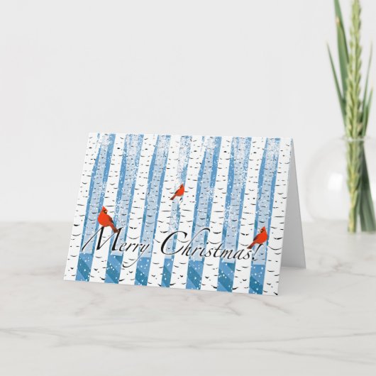Weihnachten mit Kardinälen im Birkenwald und Schne (Vorderseite)
