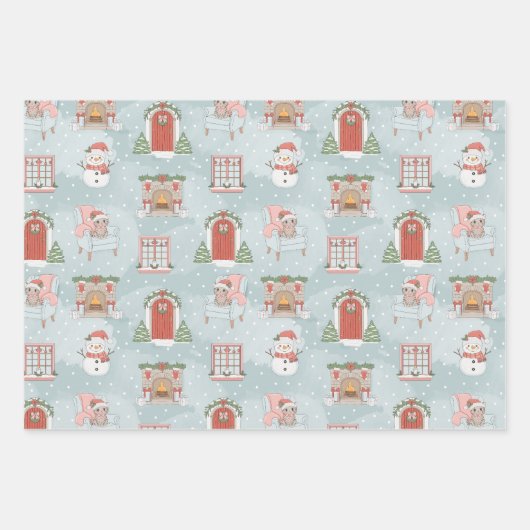 Weihnachten mit Katzen Snowmen Kekse & Milch 3 Geschenkpapier Set (Vorderseite 3)