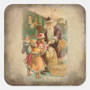 Weihnachten mit Kindern im Bahnhof Quadratischer Aufkleber