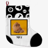 Weihnachten mit Knochen und Paws Name Foto Großer Weihnachtsstrumpf (Vorderseite)