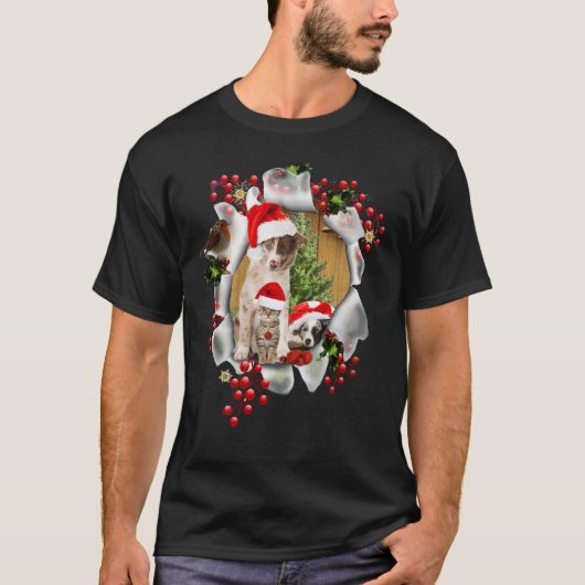 Weihnachten mit Liebhabern von Haustieren feiern T-Shirt (Vorderseite)