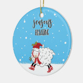 Weihnachten mit lustigen Schaf-Weihnachtsfeiern Keramik Ornament (Links)