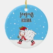 Weihnachten mit lustigen Schaf-Weihnachtsfeiern Keramik Ornament (Hinten)