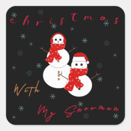 Weihnachten mit meinem Schneemann | Niedlicher Wei Quadratischer Aufkleber