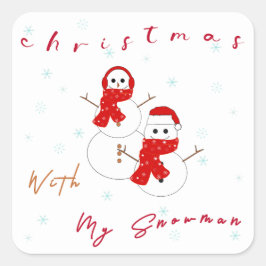 Weihnachten mit meinem Schneemann | Niedlicher Wei Quadratischer Aufkleber