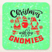 Weihnachten mit meinen Gnomen - Funny Red Green Rechteckiger Pappuntersetzer (Vorderseite)