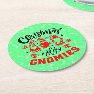 Weihnachten mit meinen Gnomen - Funny Red Green Runder Pappuntersetzer