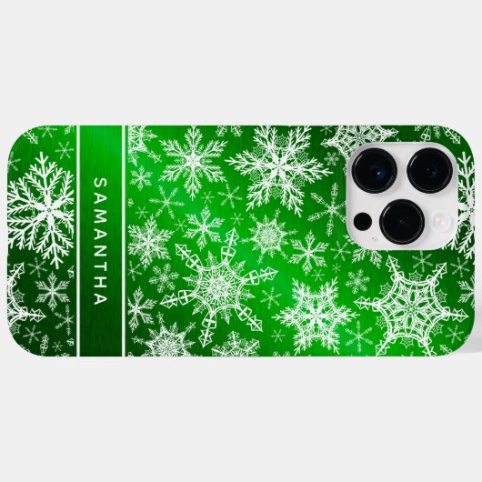 Weihnachten Mit Monogramm grüne Schneeflocken Case-Mate iPhone Hülle (Rückseite (Horizontal))