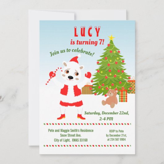 Weihnachten mit Polar Bär Geburtstagsparty Einladung (Vorderseite)