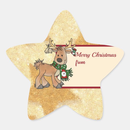 Weihnachten mit Ren Stern-Aufkleber (Vorderseite)
