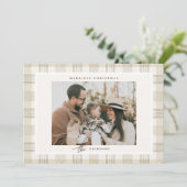Weihnachten mit sanftem Beige Gingham Foto (Stehend Vorderseite)