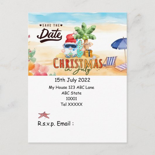 Weihnachten mit SANTA CLAUS Save the Date im Juli (Vorderseite)