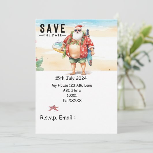 Weihnachten mit SANTA CLAUS Save the Date im Juli Einladung (Stehend Vorderseite)