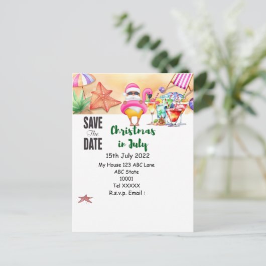 Weihnachten mit SANTA CLAUS Save the Date im Juli Postkarte (Stehend Vorderseite)