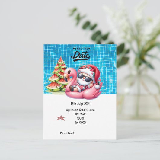 Weihnachten mit SANTA CLAUS Save the Date im Juli Postkarte (Stehend Vorderseite)