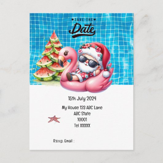 Weihnachten mit SANTA CLAUS Save the Date im Juli Postkarte (Vorderseite)
