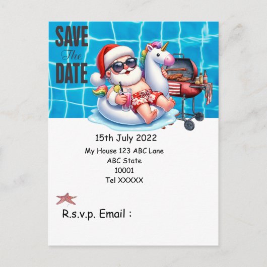 Weihnachten mit SANTA CLAUS Save the Date im Juli Postkarte (Vorderseite)