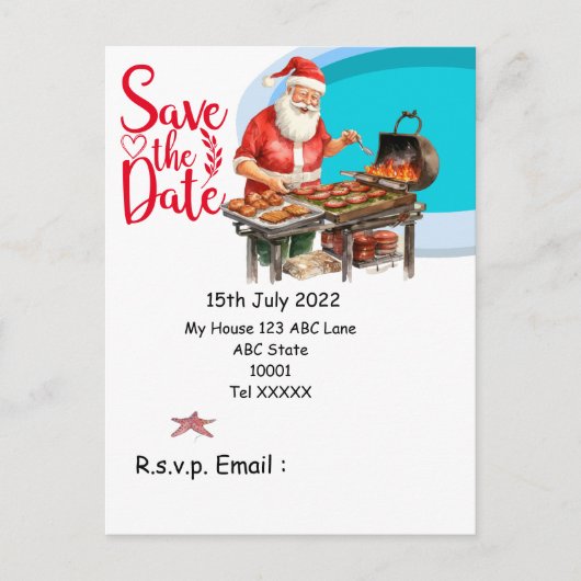 Weihnachten mit SANTA CLAUS Save the Date im Juli Postkarte (Vorderseite)