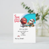 Weihnachten mit SANTA CLAUS Save the Date im Juli Postkarte (Stehend Vorderseite)