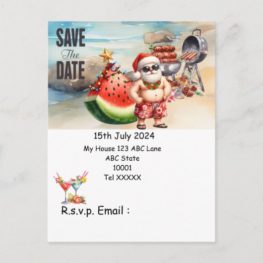 Weihnachten mit SANTA CLAUS Save the Date im Juli Postkarte (Vorderseite)