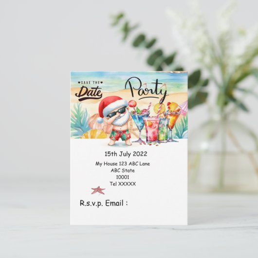 Weihnachten mit SANTA CLAUS Save the Date im Juli Postkarte (Stehend Vorderseite)
