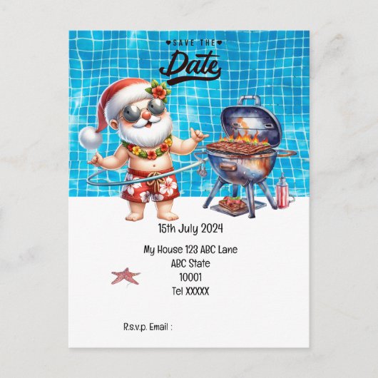 Weihnachten mit SANTA CLAUS Save the Date im Juli Postkarte (Vorderseite)