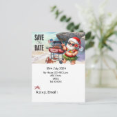 Weihnachten mit SANTA CLAUS Save the Date im Juli Postkarte (Stehend Vorderseite)