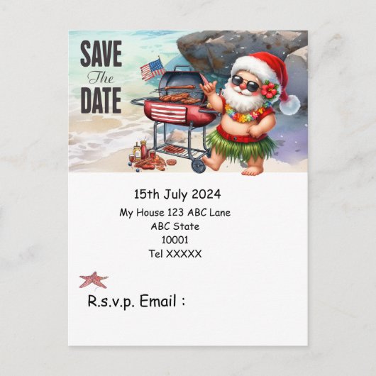 Weihnachten mit SANTA CLAUS Save the Date im Juli Postkarte (Vorderseite)