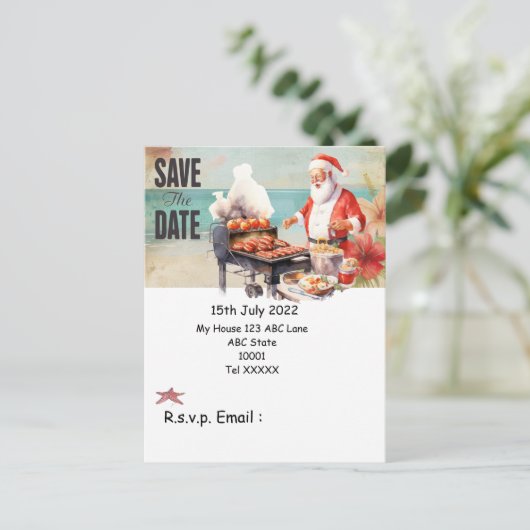 Weihnachten mit SANTA CLAUS Save the Date im Juli Postkarte (Stehend Vorderseite)