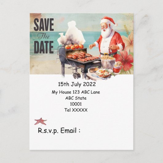 Weihnachten mit SANTA CLAUS Save the Date im Juli Postkarte (Vorderseite)