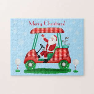 WEIHNACHTEN MIT SCHNEEFLOCKEN: SANTA IM GOLFKARTEN PUZZLE