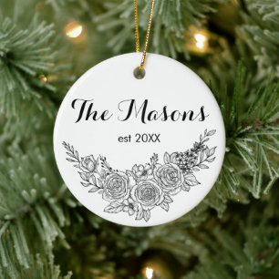 Weihnachten mit Schwarz und Weiß Rose Keramik Ornament