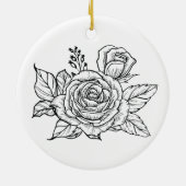 Weihnachten mit Schwarz und Weiß Rose Keramik Ornament (Hinten)