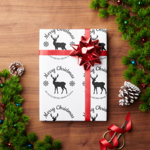 Weihnachten mit schwarzen und weißen Hirschen und Geschenkpapier