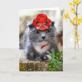 Weihnachten mit Scottish Fold Cat in Red Hat Karte (Gelbe Blume)