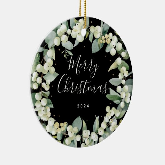 Weihnachten mit Snowberry außerhalb des Fotos Keramik Ornament (Rechts)