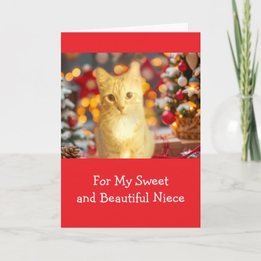 Weihnachten mit süßer roter Katze für Nichte (Vorderseite)