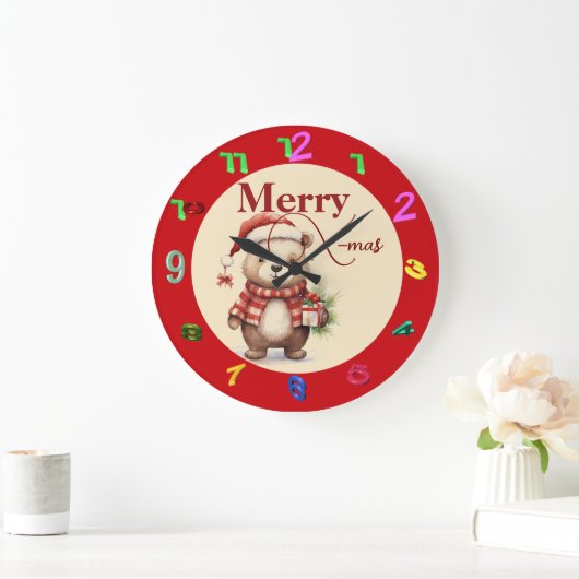 Weihnachten mit Teddy Große Wanduhr (Zuhause)