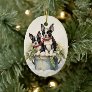 Weihnachten mit viktorianischem Boston Terrier Wel Keramik Ornament