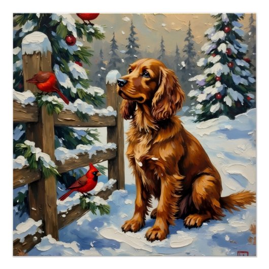Weihnachten mit Vintage Cocker Spaniel und Kardina Poster (Vorderseite)
