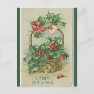 Weihnachten mit Vintage-Korb voller Beeren Postkarte