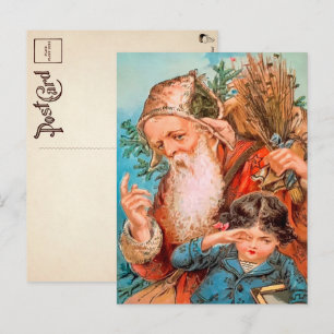 Weihnachten mit vintage Nikolaus und unartigem Kin Postkarte